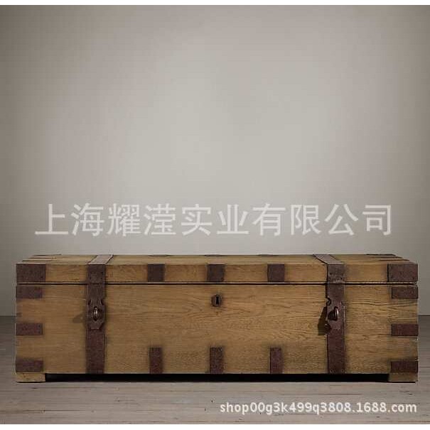 美式乡村茶几定制家具复古做旧铁艺箱子咖啡厅 橡木储物柜收纳柜