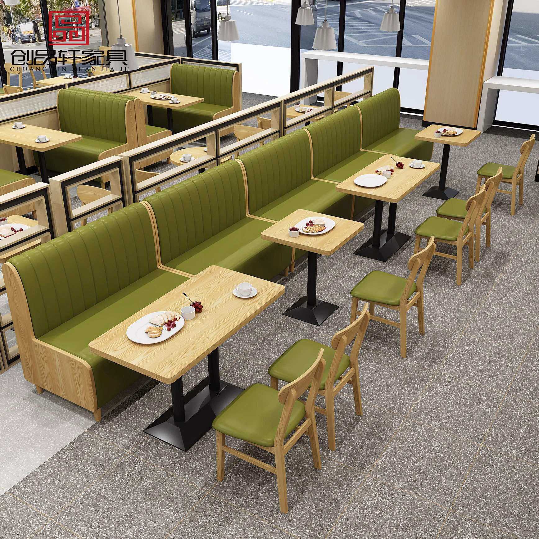 实木快餐桌椅组合麻辣烫汉堡奶茶甜品冷饮店椅子连锁餐饮商用餐椅