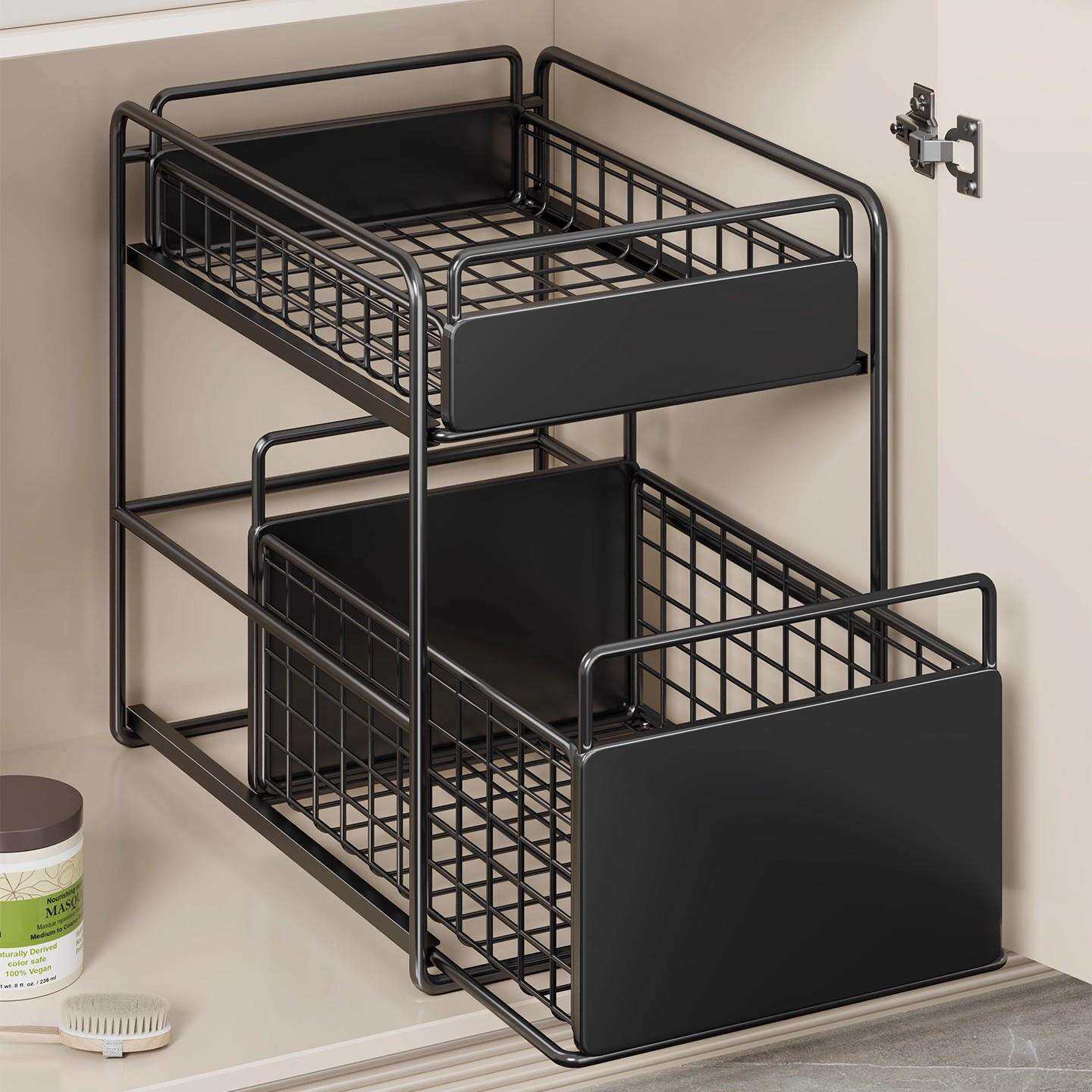 下水槽置物架卫生间洗手台橱柜下分层架浴室可抽拉式多功能收纳柜