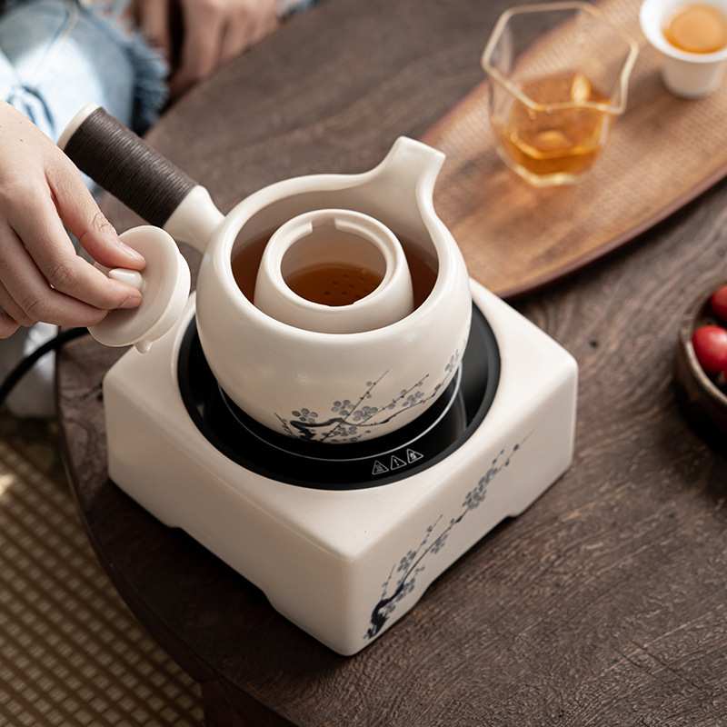 陶壶苏打釉老岩泥烧水煮茶壶电陶炉山楂红纯手工提梁煮茶器