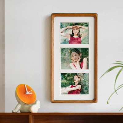?实木榫卯圆角三联相框长条情侣洗照片定 制二联拍立得创意桌面