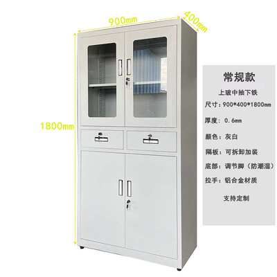 大器械冷轧钢文件柜公司员工上玻下铁中斗移门柜财务办公12抽地柜