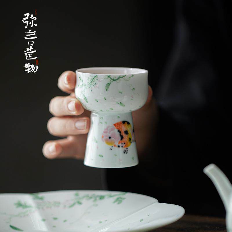 弥言手工陶瓷创意大高足主人杯家用大号品茗杯喝茶杯子高颜值单杯
