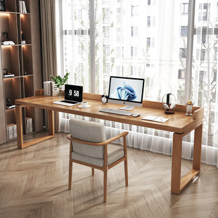 实木双人书桌靠墙长条桌家用简约现代学生写字桌学习桌办公电脑桌