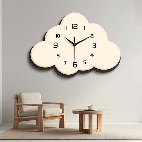 奶油风创意云朵挂钟客厅钟表新款网红装饰画家用餐厅木纹时钟挂表