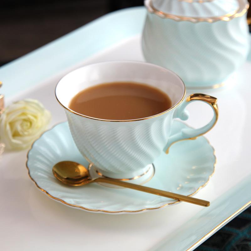 轻奢简约陶瓷咖啡杯碟套装欧式小奢华骨瓷花茶杯勺红茶下午茶杯具