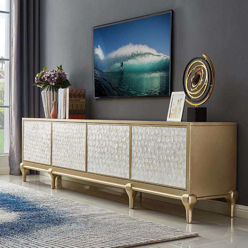 美式新古典贝壳电视柜轻奢高款客厅装饰简欧实木茶几组合地柜收纳