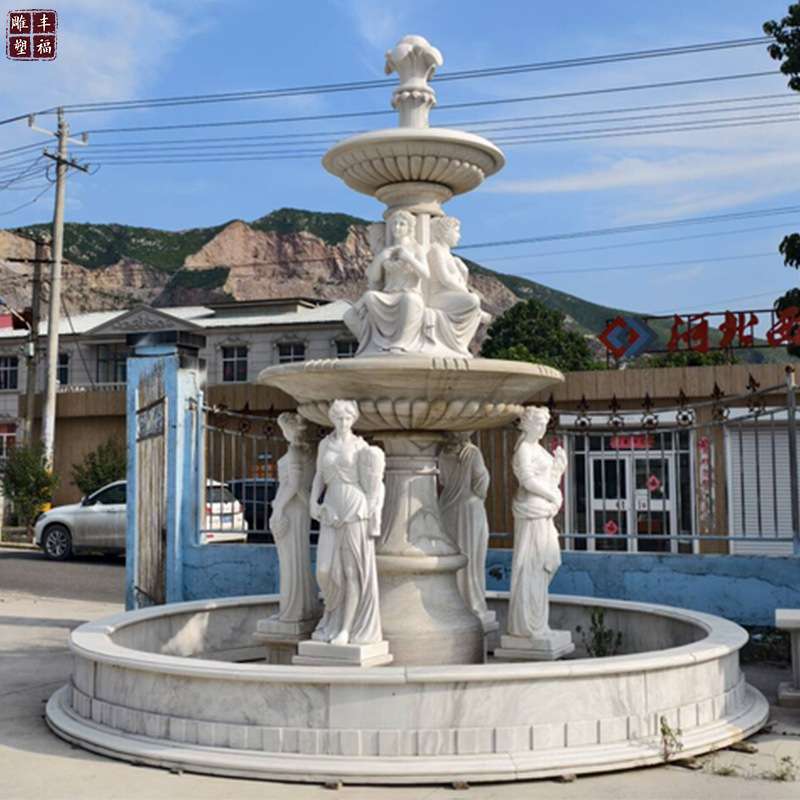 欧式石雕人物景观喷泉 西方小天使花园大理石喷泉 汉白玉雕塑喷泉