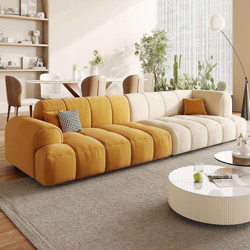 泡芙布艺沙发现代简约客厅直排小户型钢琴键豆腐块奶油猫抓布沙发