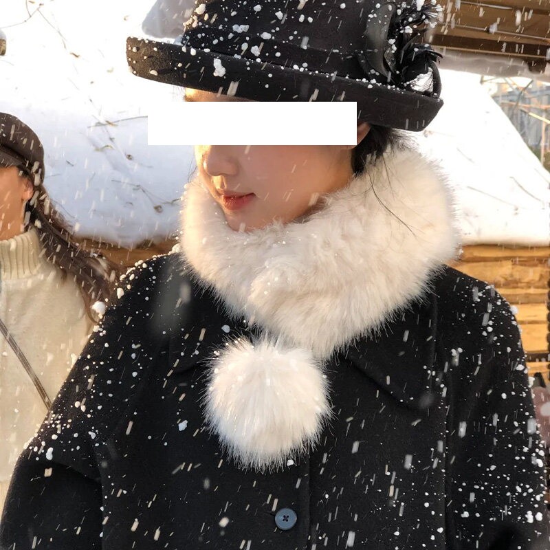 毛球毛绒小围巾女秋冬季韩系高级感加绒加厚保暖防寒毛领护颈围脖