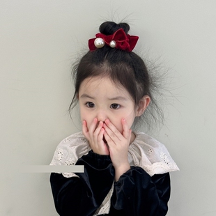 过新年红色珍珠丸子头儿童大肠发圈公主发饰女孩头绳皮筋女童头饰