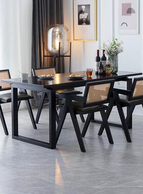 实木餐桌代简约长方形黑色轻奢餐桌59611吃台莫比现恩家用白蜡木