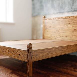 老榆木双人复古民宿卧室式花简约大床主卧床无品牌/北方榆中木主