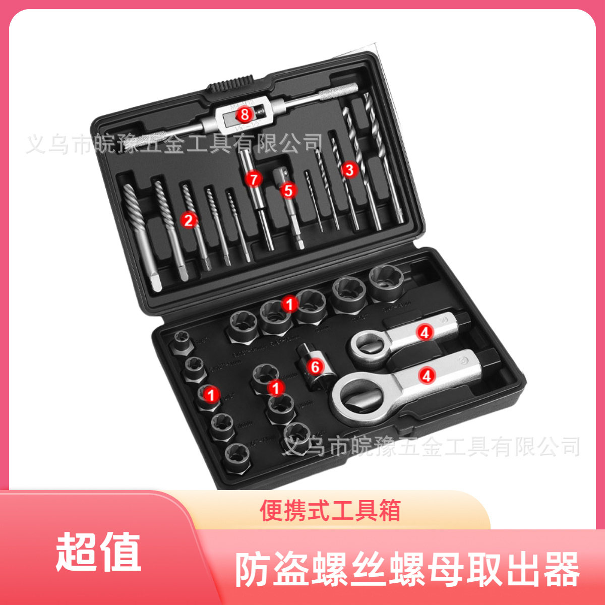 新BBA防盗螺丝螺母取出器破损滑牙螺栓帽拆卸反螺纹设计工具组套