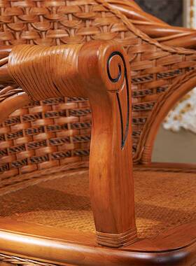I藤天然真藤编靠背椅阳休2闲家用56500实木滕靠椅椅老人椅老台式