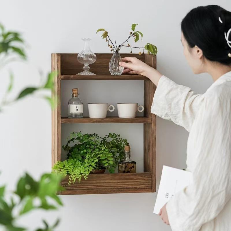 木质厨房壁柜收纳架具壁挂墙置物架田园上餐茶具木制收81325置纳