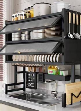 杭之A#91新厨房水沥水架架家用碗碟收水纳柜带门防尘碗款柜多功能