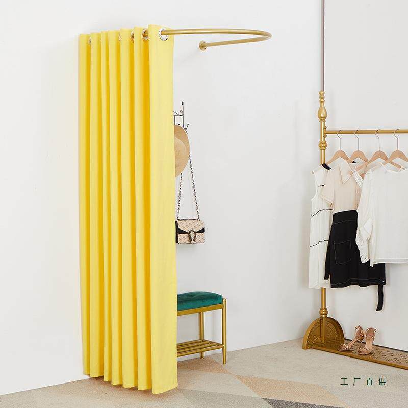 yU形铁艺简易断服店试衣间隔帘更衣装帘移动换130衣间轨道sj门帘