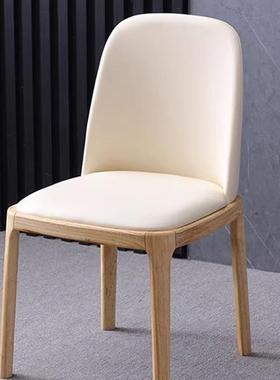 背实OZD木椅奶油风书桌椅皮艺软包酒店商用洽谈靠式椅子意法白餐