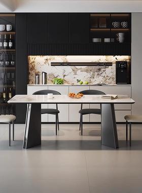 岩意式现代岛台台餐桌一ZWN体家用高端厨岛房餐厅白色板中餐桌椅