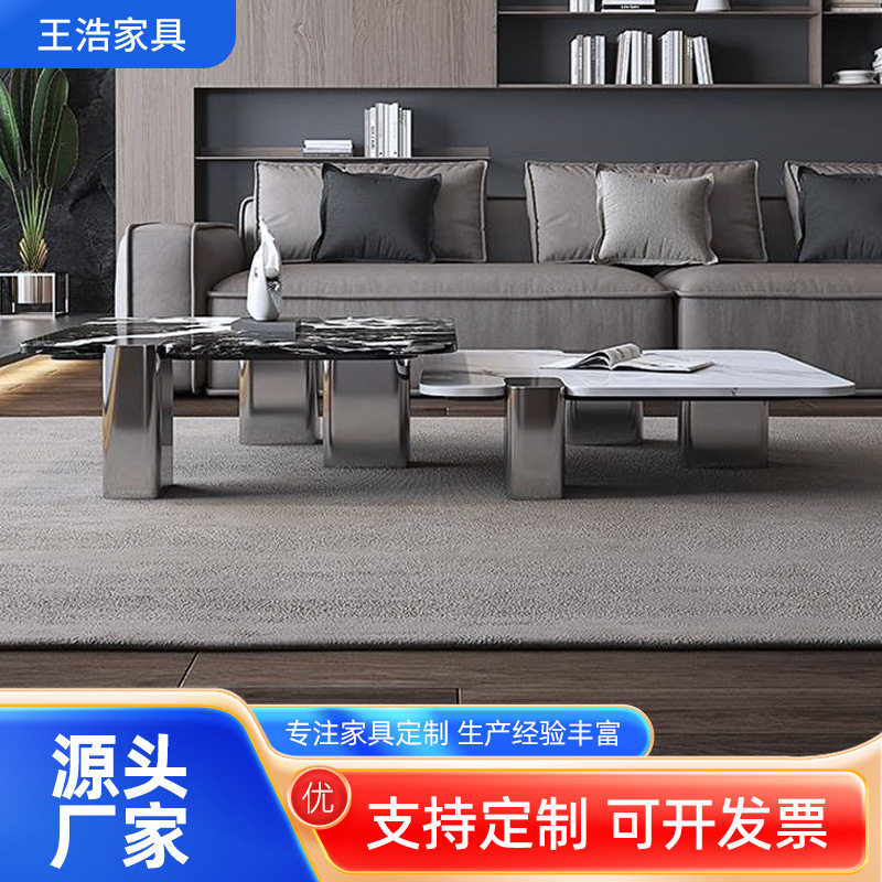 意式简约大理石茶几正方形桌子设计师款家用客厅黑白高矮桌子组合