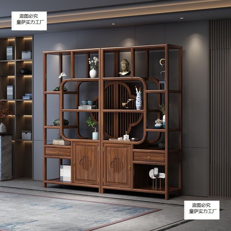 博古架茶具架玄关展示柜实木多宝阁新中式屏风隔断客厅茶室置物架