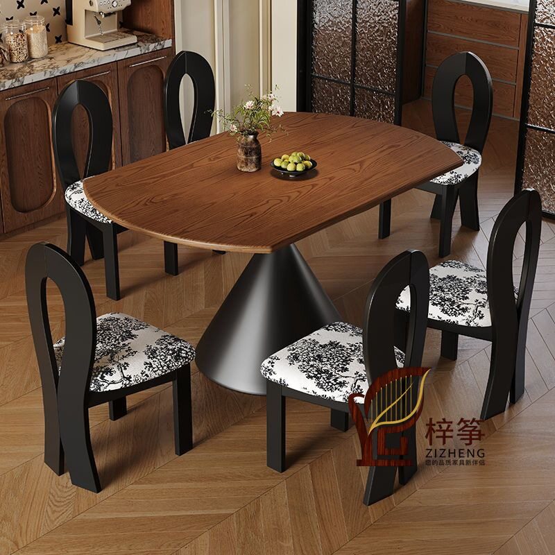 中古风实木餐桌椅组合方圆两用复古风家用大小户型伸缩白蜡木圆桌