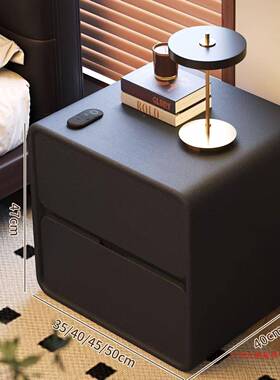 新实木床款头柜现代简约复轻奢小型卧室家皮质39981用收纳床边柜