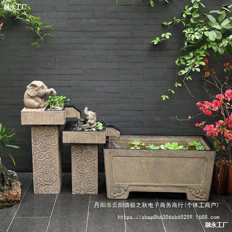户外鱼池造景院地大室水景外成品EWI鱼缸流水摆件庭循环水水落系
