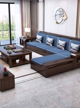 代金檀木VXI中式两实木沙发冬夏用储物沙发现轻奢客厅全套紫家具