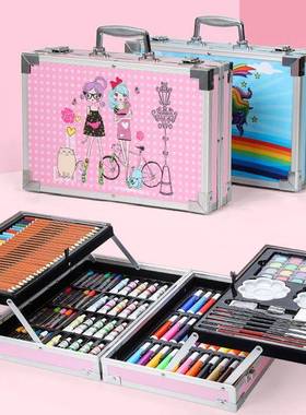 儿童铅画画笔套装工箱具可洗水彩笔蜡彩笔油画棒小学生笔92110美