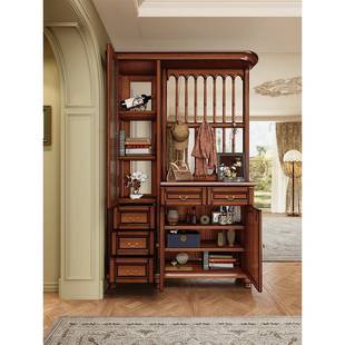 美式 复古实木玄关间厅柜GMP入户厅沙隔断柜桃发客心木小户花型屏