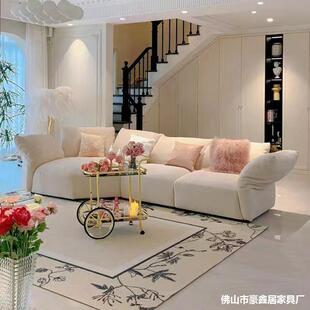 VKL意式轻奢花布瓣沙计发新款摩图雪尼尔绒客厅设师网红异沙发创