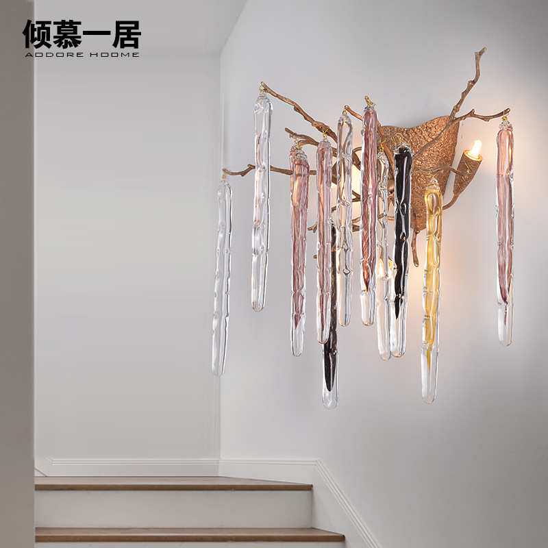 卧室床头壁灯葡萄牙自然风格客厅走廊电视背景墙全铜树枝水晶灯