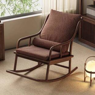 新中式实木懒客人摇摇椅UAN厅双人躺椅乌金椅木大人沙发阳色台休