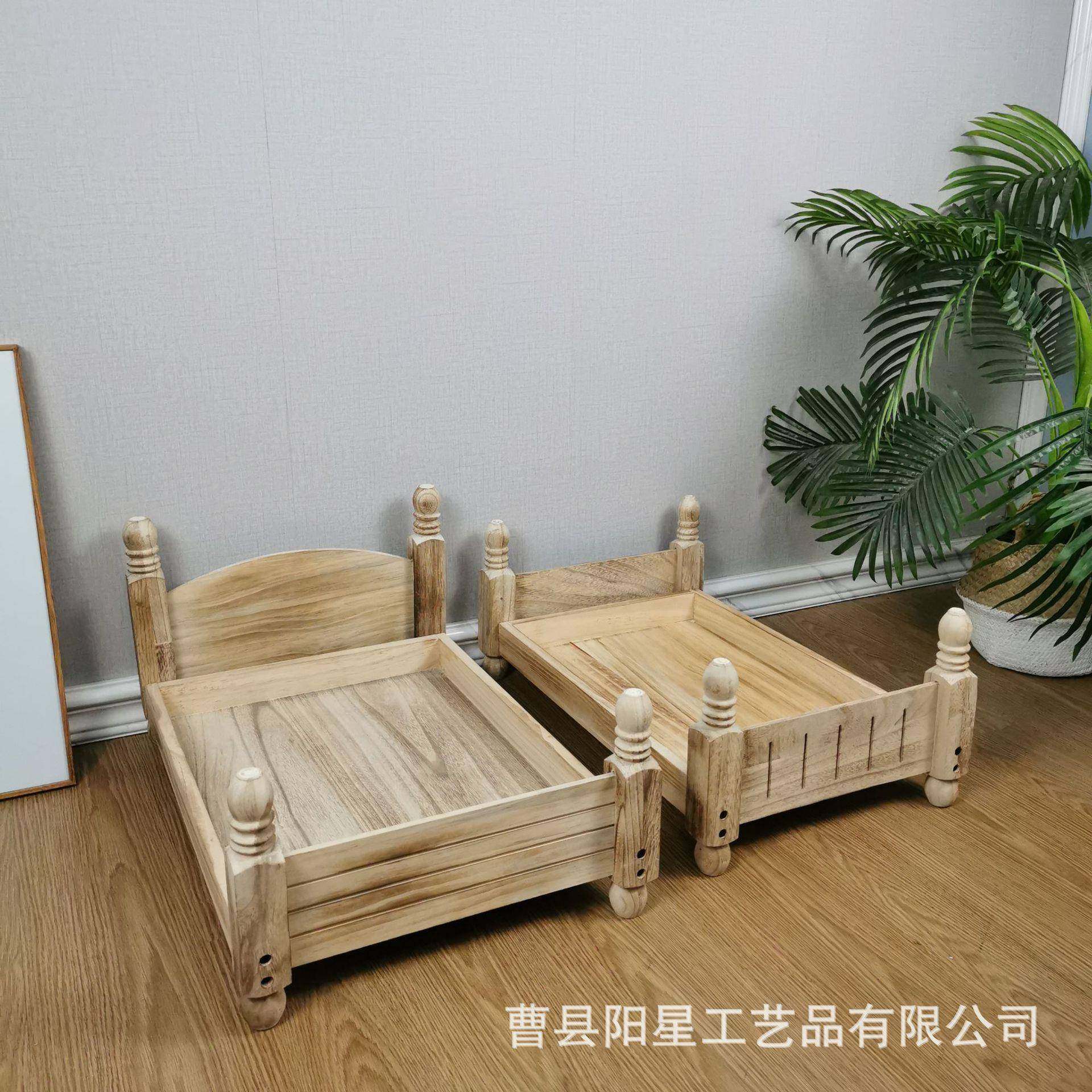 炭拍木床婴儿床儿童摄影道具烧婴儿百天照烧木床新生儿照色木床