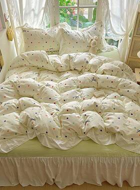 法式南风浪漫花边裙款印花水洗棉法四件套公123552主风床上四件床