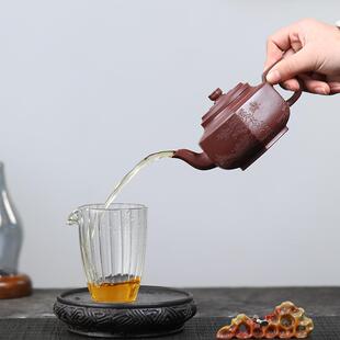 紫砂壶宜兴手名817六方家刻绘方壶大容原泥矿紫六方雪华茶量工具