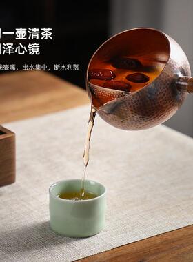 86M0手工铜茶罐罐煮F76958T6茶器全把套甘肃陕西西北紫壶铜茶侧烤