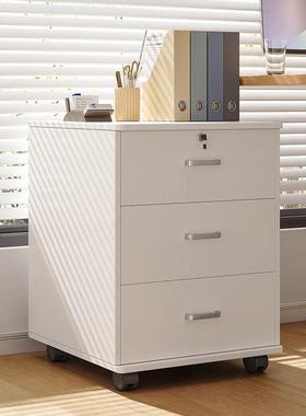 文件柜办公室屉木质带锁小柜子移动收LSU纳柜抽柜带桌下储轮柜矮
