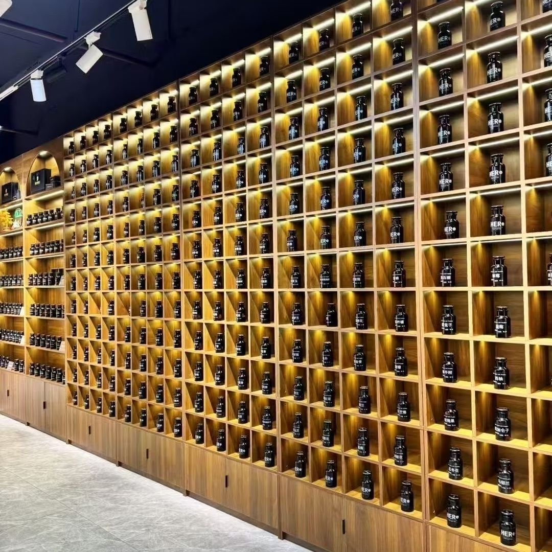 实木烟酒展示柜超市靠墙组合