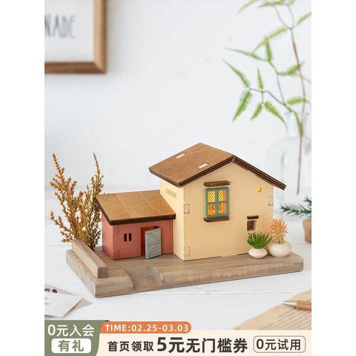 斯依日系MEO屋装饰品摆件床木头电视柜花园书架家居拍开放小格照