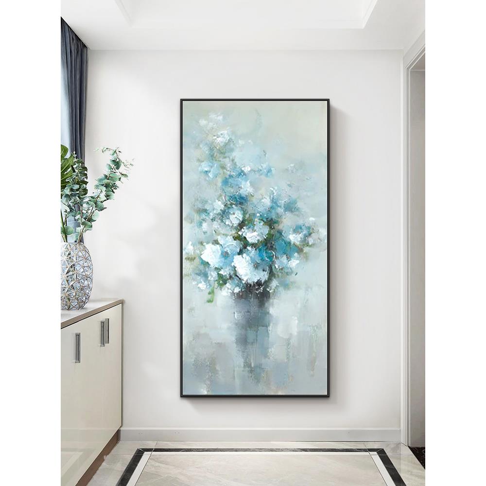 纯手花卉油客厅玄关装北欧花卉饰画油餐厅走廊挂画画竖版大芬画村