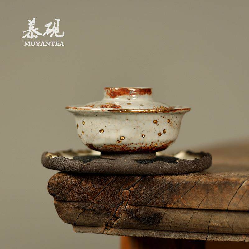 慕砚柴烧小乔盖碗茶杯高越手作志野烧茶具泡茶碗陶瓷创意三才盖杯