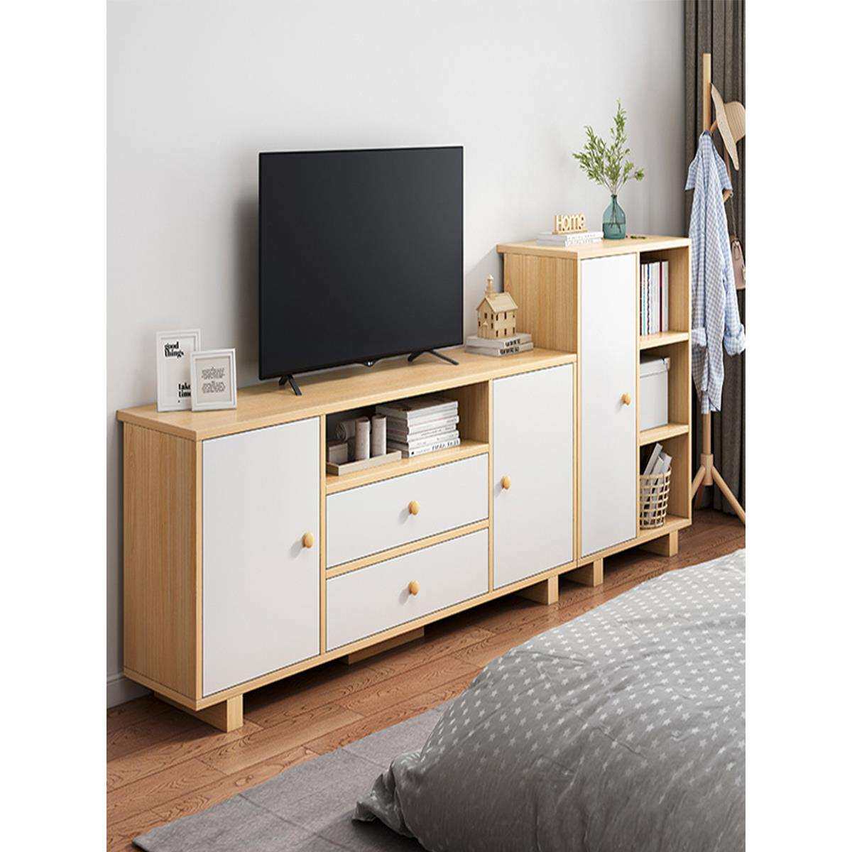 电视柜收纳储物柜一体加边柜组合简易加高款小户型主卧高柜落地脚