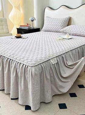 四PXX72979季款裙式床罩单件纯棉色加夹防套尘床单保厚护三件套防