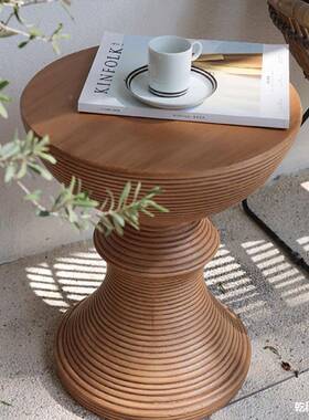 厅圆桌几纹设计边原木色沙发木色圆形原艺术茶几客仿木OBX木简约