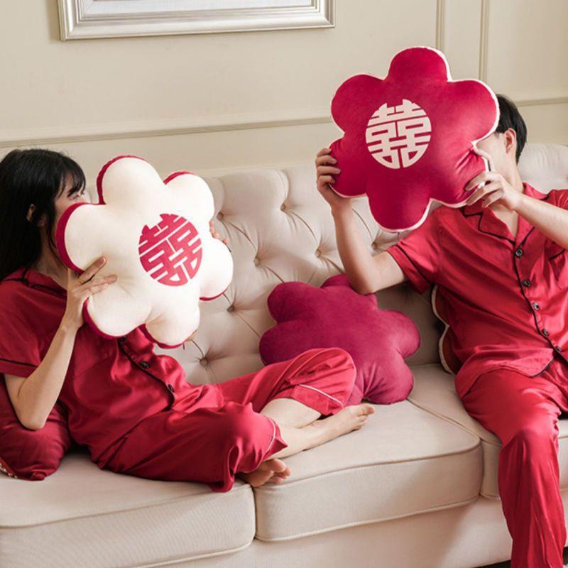字结婚抱枕一花朵婚对庆婚房靠枕红色装饰床上客RCLAvYHK厅沙发大