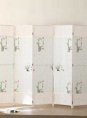 中式屏田风隔断家用折客厅卧室遮艺挡叠移动屏风布环保园手95522