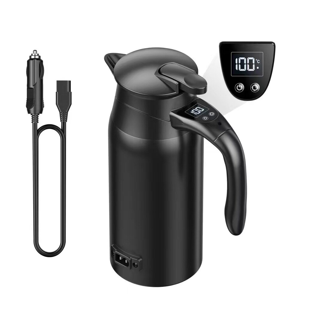 数显车载烧水壶12V24V通用800ml双层不锈钢电热水壶支持车上烧水